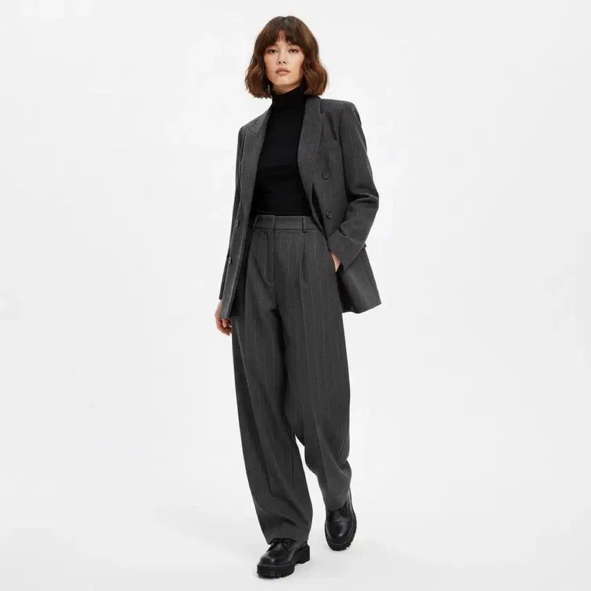 [BUNJANG] ZARA Gray Striped Double Jacket / [XS/55~66] ZARA 자라 그레이 스트라이프 더블 자켓