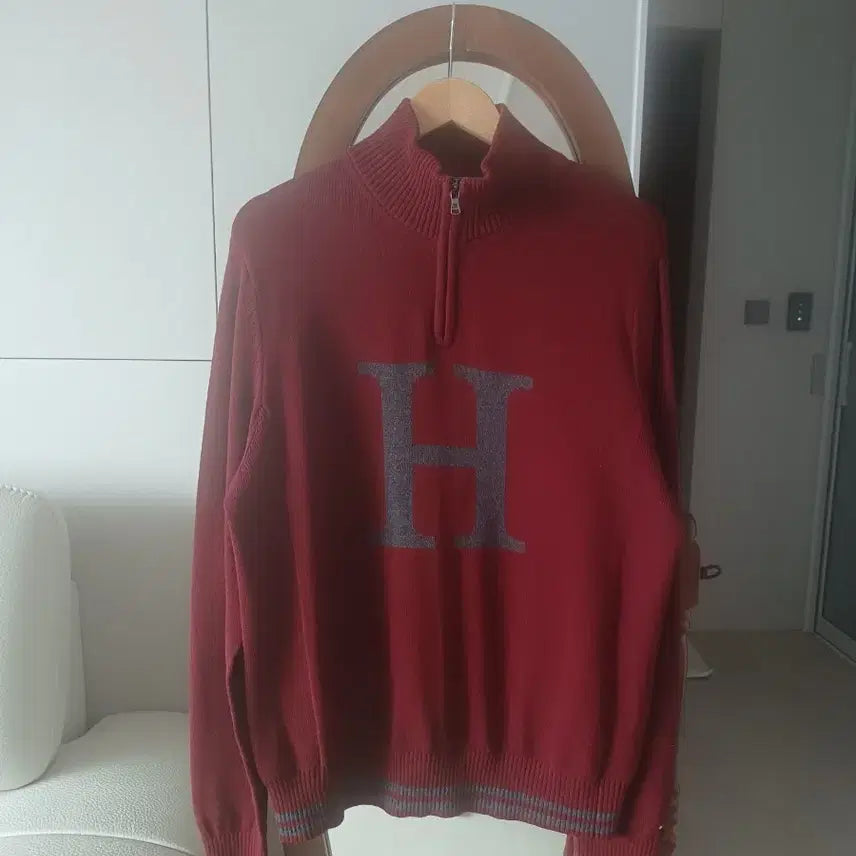 [BUNJANG] Tommy Hilfiger Red Half-Neck Knit Sweater / 타미힐피거 레드 하프넥 니트