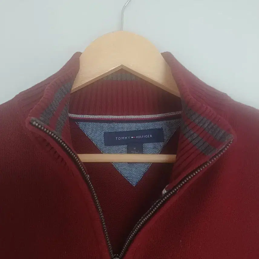 [BUNJANG] Tommy Hilfiger Red Half-Neck Knit Sweater / 타미힐피거 레드 하프넥 니트