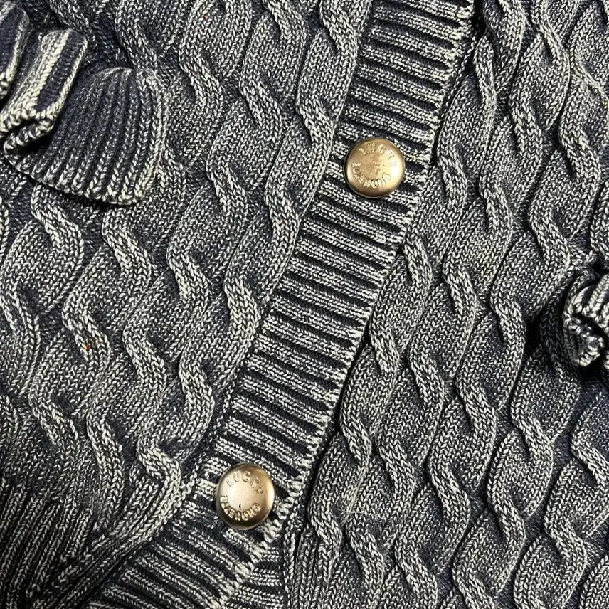 [BUNJANG] Lucky Chouette Washed Cable Knit Vest Navy / 25년 럭키슈에뜨 워시드 케이블 니트 베스트 조끼 네이비 프릴 꽈배기