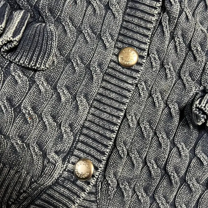 [BUNJANG] Lucky Chouette Washed Cable Knit Vest Navy / 25년 럭키슈에뜨 워시드 케이블 니트 베스트 조끼 네이비 프릴 꽈배기