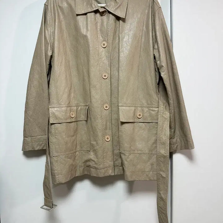 [BUNJANG] PLATE Leather Half Beige Jacket / PLATE 레더 하프 베이지 벨트 자켓