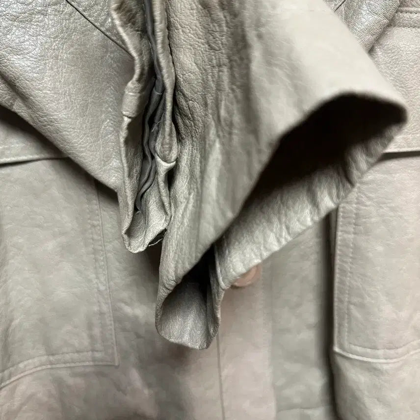 [BUNJANG] PLATE Leather Half Beige Jacket / PLATE 레더 하프 베이지 벨트 자켓