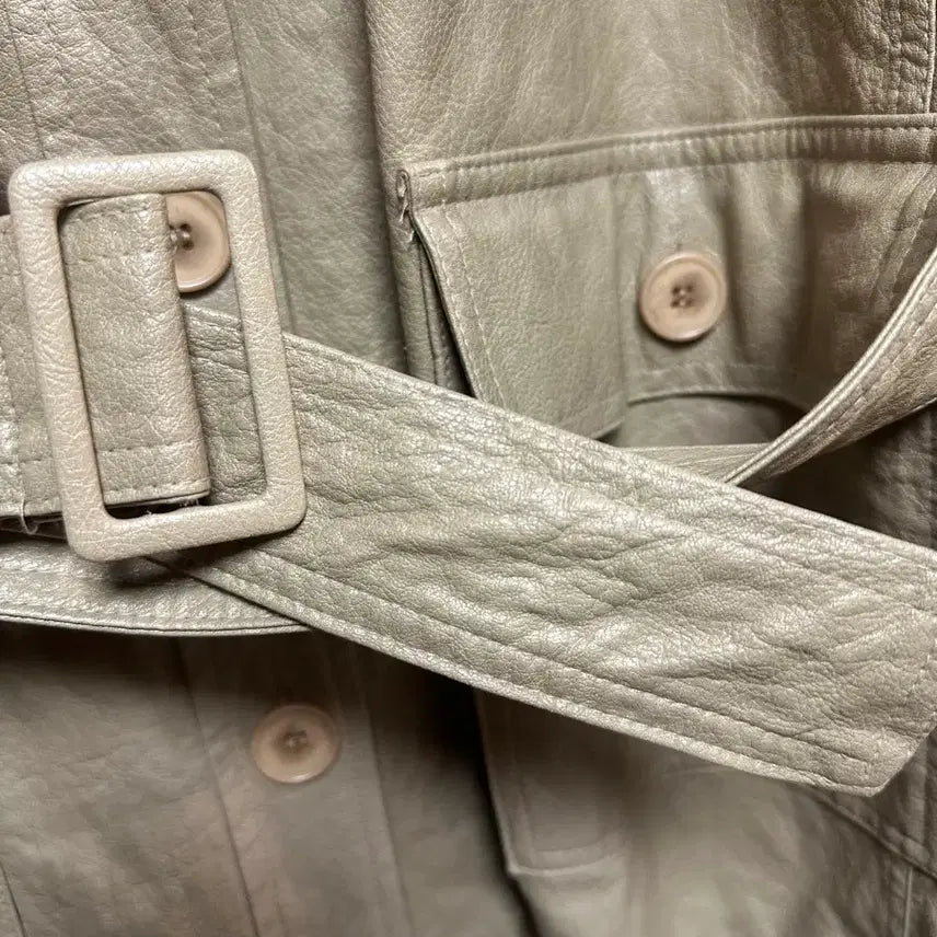 [BUNJANG] PLATE Leather Half Beige Jacket / PLATE 레더 하프 베이지 벨트 자켓
