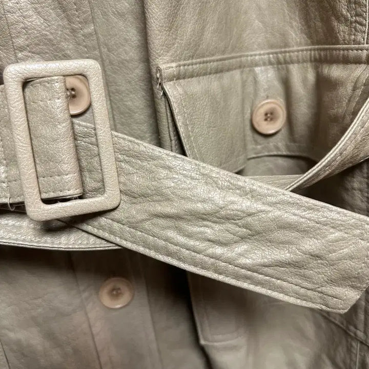 [BUNJANG] PLATE Leather Half Beige Jacket / PLATE 레더 하프 베이지 벨트 자켓