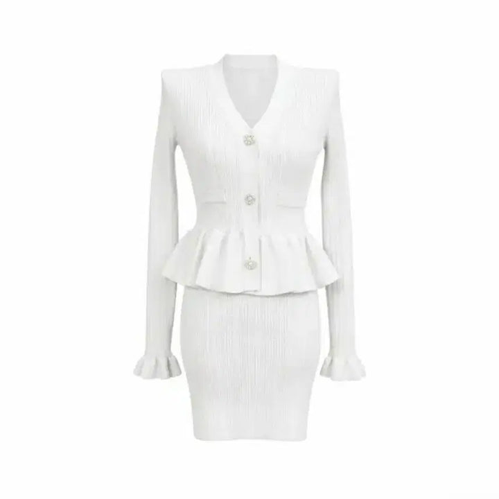 [BUNJANG] White H-Line Frill Knit Dress / (택포) 미착용 화이트원피스 H라인 프릴원피스 홀복 수입의류 니트원피스