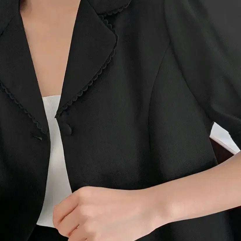 [BUNJANG] Hotping Bblian Short Sleeve Lace Tweed Jacket / 핫핑 블리안 반팔 레이스 트위드자켓