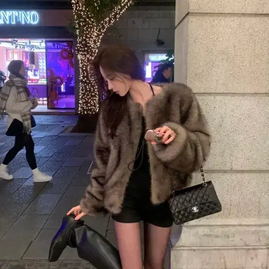 [BUNJANG] Letter & Faux Fur Jacket Brown / 레터앤 퍼자켓 브라운 판매