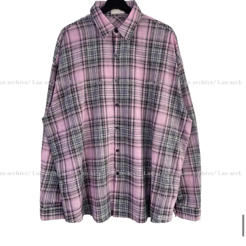 [BUNJANG] 2PLAN Orof String Check Oversized Shirt Pink / 투플랜 오로프 스트링 체크 오버 셔츠 Pink