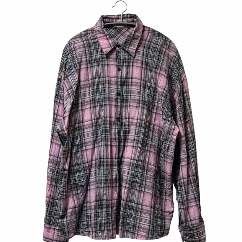 [BUNJANG] 2PLAN Orof String Check Oversized Shirt Pink / 투플랜 오로프 스트링 체크 오버 셔츠 Pink