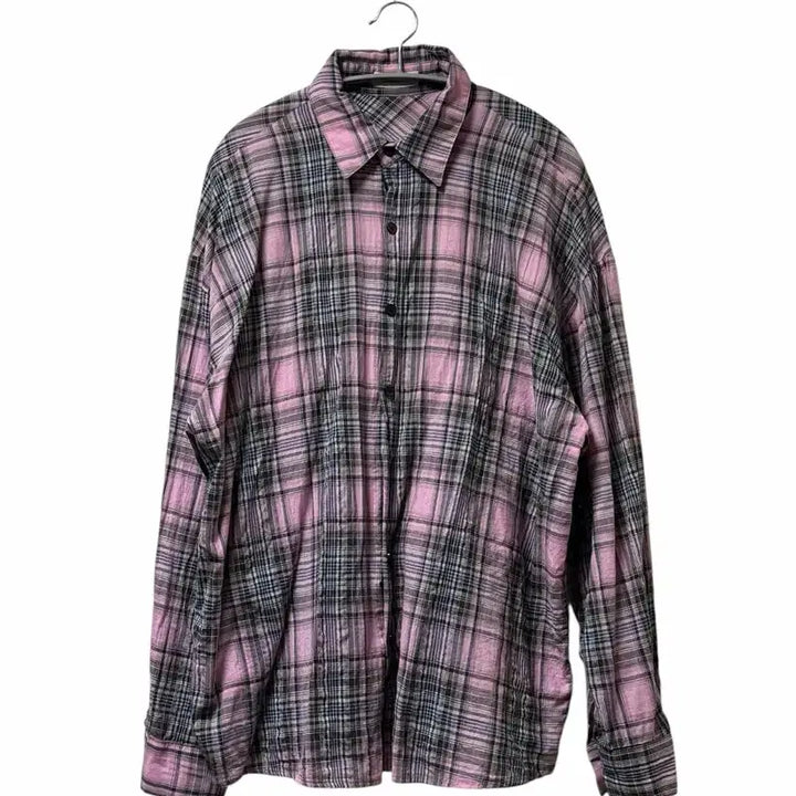 [BUNJANG] 2PLAN Orof String Check Oversized Shirt Pink / 투플랜 오로프 스트링 체크 오버 셔츠 Pink