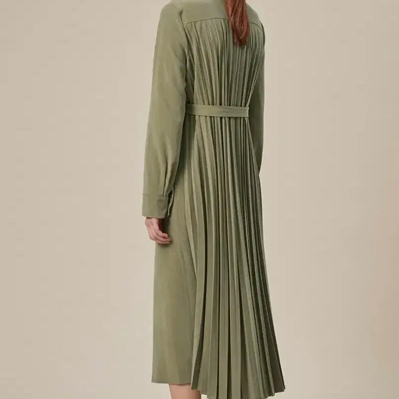 [BUNJANG] TheCashmere Belted Dress Khaki / 한섬 더캐시미어 백 플리츠 벨티드 드레스 벨트 셔츠 롱 원피스 카키