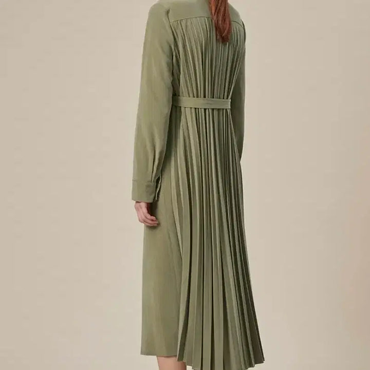 [BUNJANG] TheCashmere Belted Dress Khaki / 한섬 더캐시미어 백 플리츠 벨티드 드레스 벨트 셔츠 롱 원피스 카키