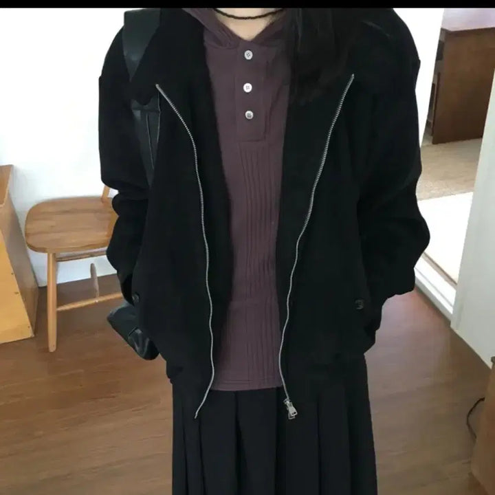 [BUNJANG] Avely Kitten High Neck Quilted Suede Jacket / 에이블리 도심 키튼 하이넥 스웨이드 누빔 자켓