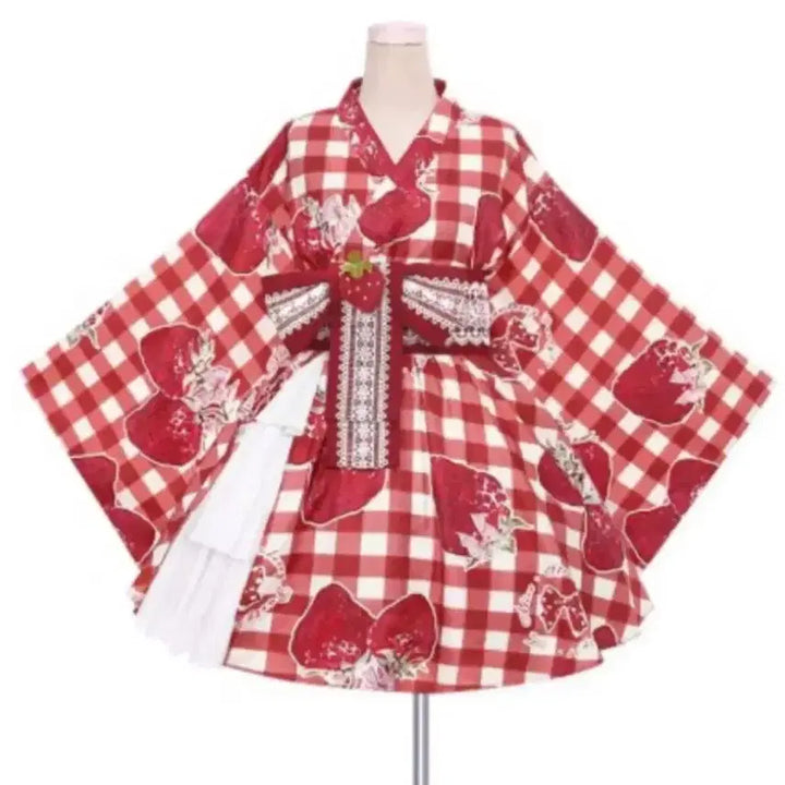 [BUNJANG] Two Alice Strawberry Pattern Yukata / 투앨리스 딸기 패턴 유카타(매드펑크 로리타 바디라인 서브컬쳐)