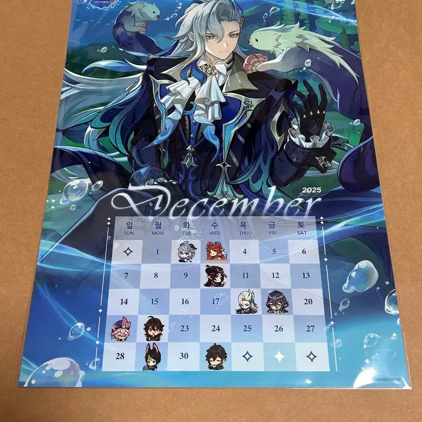 [BUNJANG] Genshin Impact Neuvillette December A3 Poster Calendar / 원신 카페 특전 느비예트 포스터 달력 12월 A3