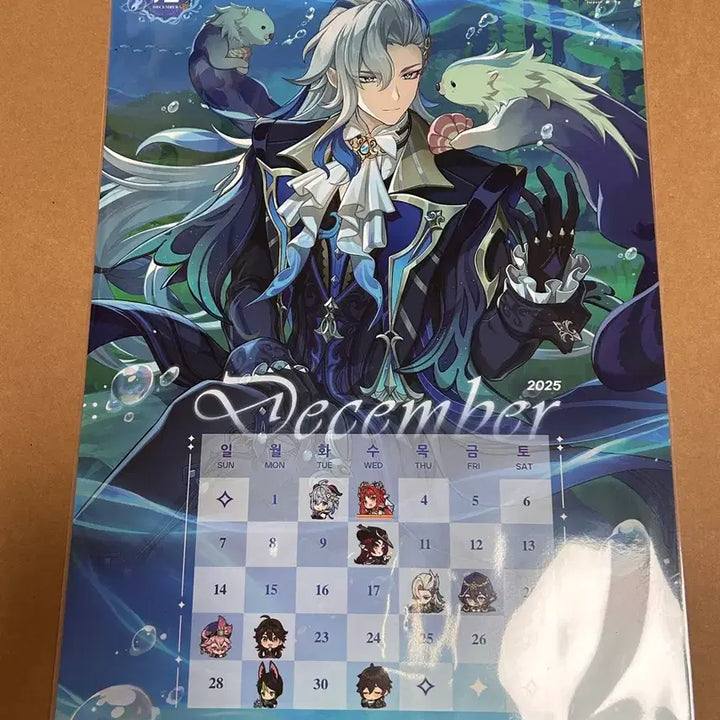 [BUNJANG] Genshin Impact Neuvillette December A3 Poster Calendar / 원신 카페 특전 느비예트 포스터 달력 12월 A3