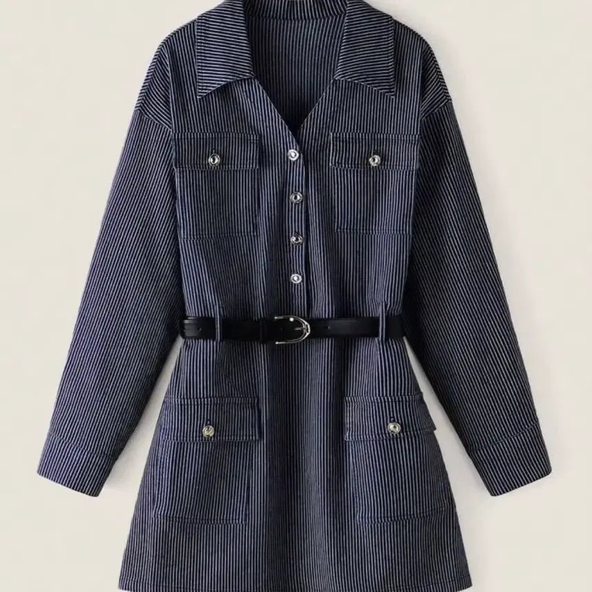 [BUNJANG] Stripe Denim Dress with Belt / (새상품) 스트라이프 데님 원피스 벨트