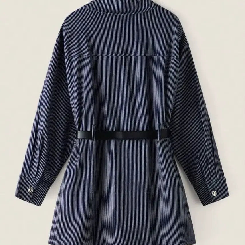 [BUNJANG] Stripe Denim Dress with Belt / (새상품) 스트라이프 데님 원피스 벨트