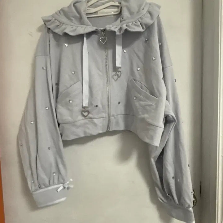 [BUNJANG] Crop Hoodie Set / 레이스 프릴 하트 장식 크롭 후드집업 셋업(양산형 로리타 마즈 리즈리사)