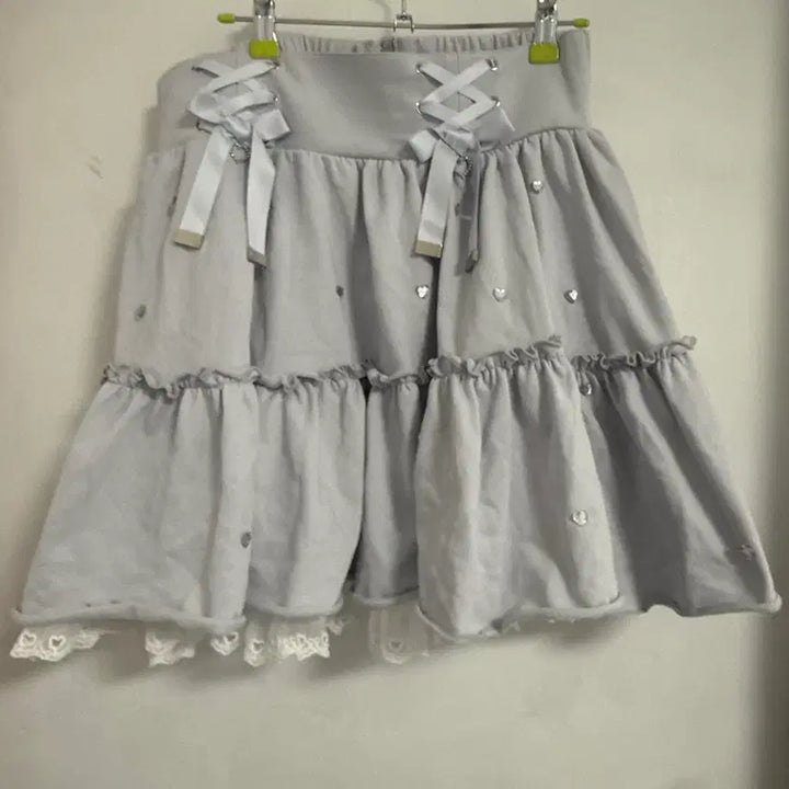 [BUNJANG] Crop Hoodie Set / 레이스 프릴 하트 장식 크롭 후드집업 셋업(양산형 로리타 마즈 리즈리사)