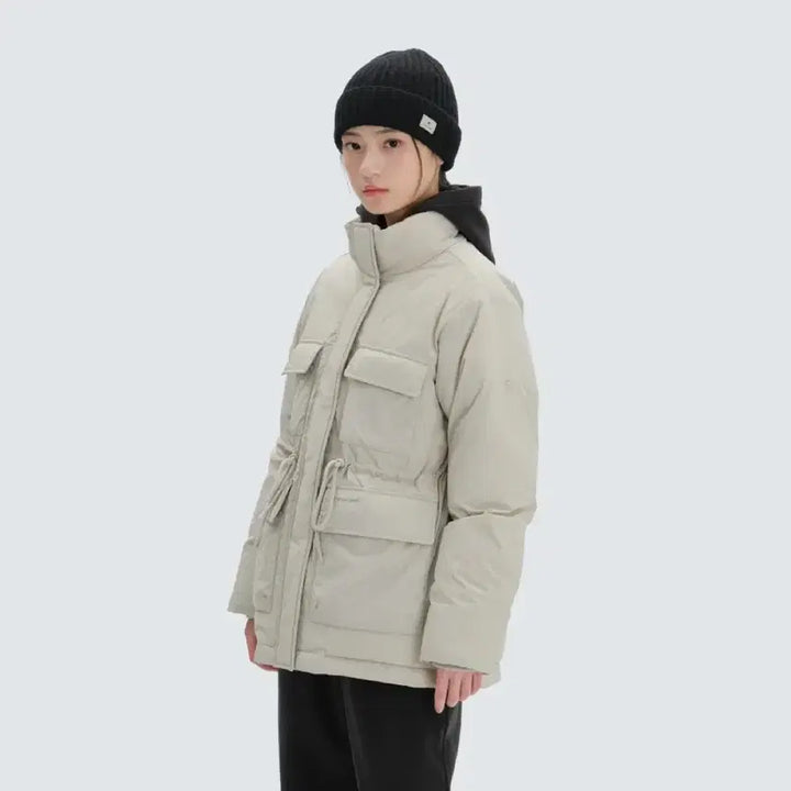 [BUNJANG] Snow Peak Apparel Women's Stand Neck Mid-Length Down Jacket, Light Beige / 스노우피크 어패럴, 여성 스탠드넥 중기장 다운 자켓, 라이트 베이지