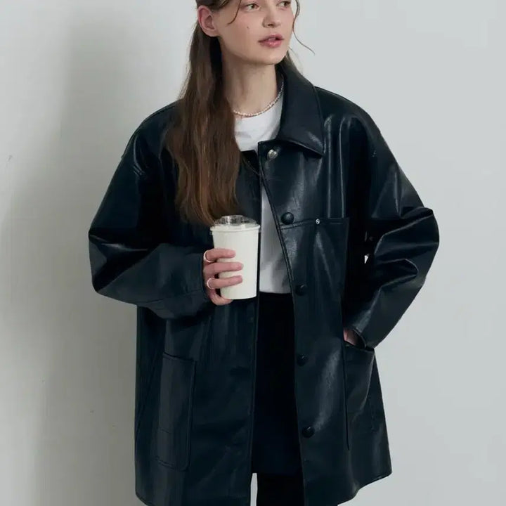 [BUNJANG] Drawfit Woman Button Leather Half Jacket Black M Sealed / [새상품] 드로우핏 우먼 버튼 레더 하프 자켓 블랙 M