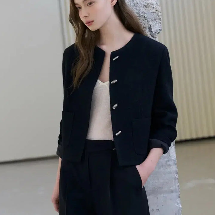 [BUNJANG] Drawfit Woman Button Tweed Jacket Black FREE / [새상품] 드로우핏 우먼 버튼 트위드 자켓 블랙 FREE