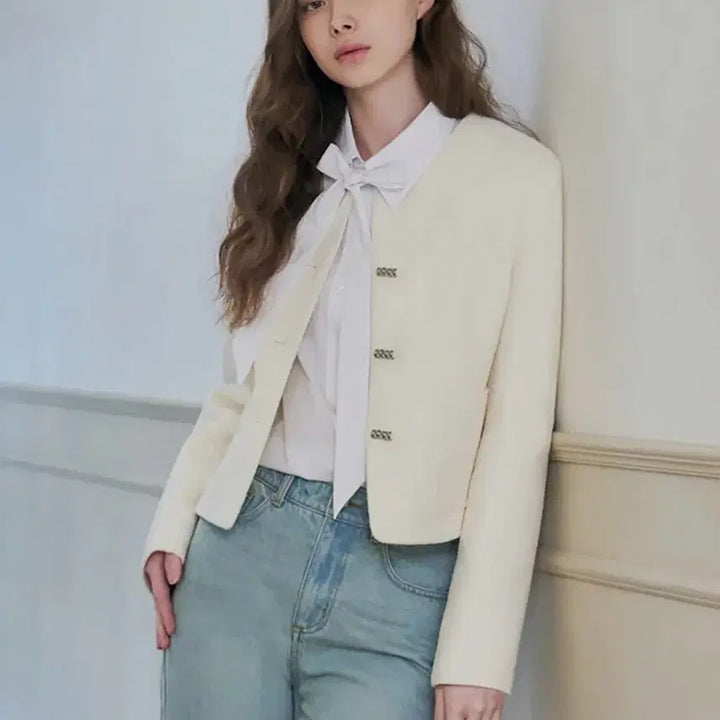 [BUNJANG] Drawfit Women Tweed Jacket Ivory (Free Size) / [새상품] 드로우핏 우먼 버튼 트위드 자켓 아이보리 FREE