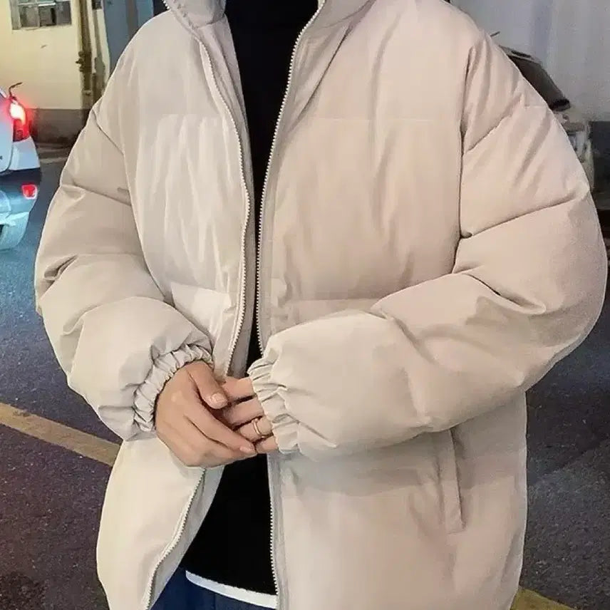 [BUNJANG] Oversized Short Padded Jumper - Ivory &amp; Black / 아이보리,검정 점퍼 숏패딩