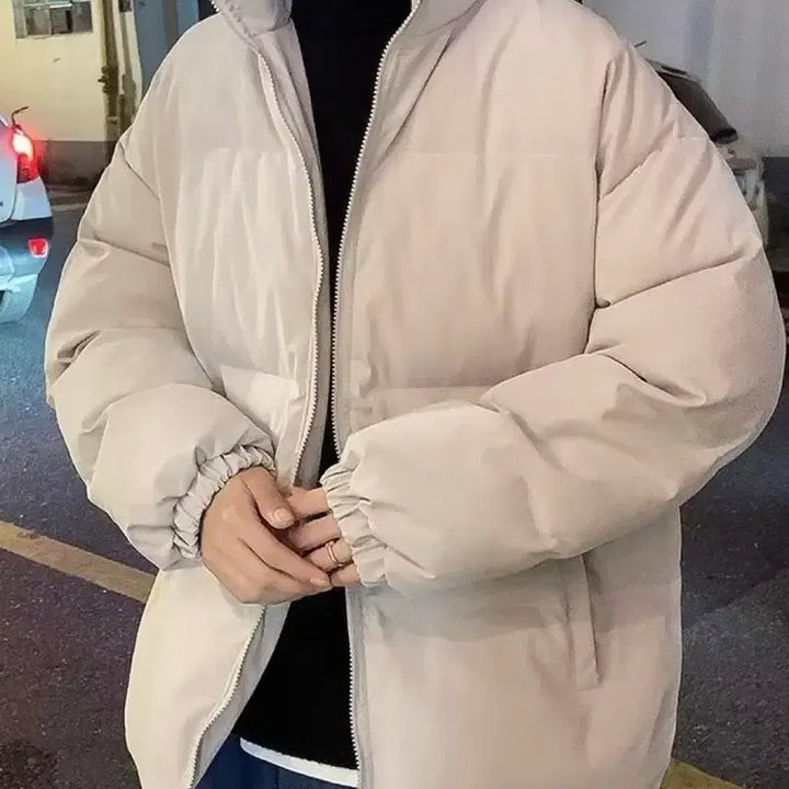 [BUNJANG] Oversized Short Padded Jumper - Ivory &amp; Black / 아이보리,검정 점퍼 숏패딩