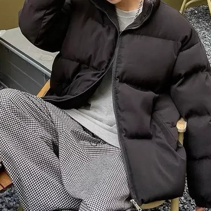 [BUNJANG] Oversized Short Padded Jumper - Ivory &amp; Black / 아이보리,검정 점퍼 숏패딩