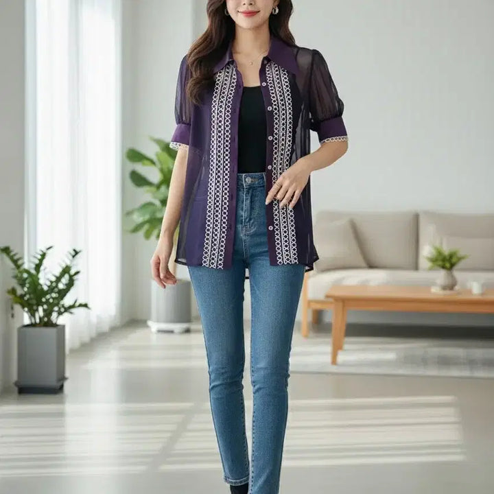 [BUNJANG] Vintage Retro See-through Lace Blouse / 희귀 빈티지 레트로 시스루 레이스 블라우스 55 66
