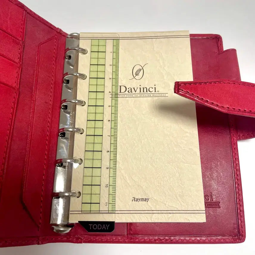 [BUNJANG] Davinci Roroma Classic A7 Pocket Leather 6-Ring Binder / 다빈치 로로마 클래식 레드 a7 포켓 가죽 6공 다이어리