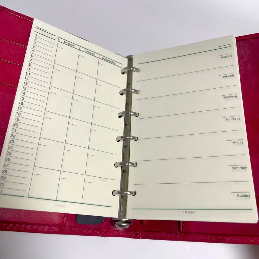 [BUNJANG] Davinci Roroma Classic A7 Pocket Leather 6-Ring Binder / 다빈치 로로마 클래식 레드 a7 포켓 가죽 6공 다이어리
