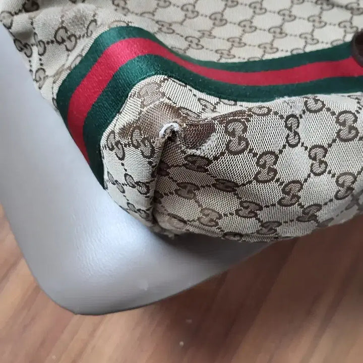 [BUNJANG] Gucci GG Logo Canvas Tote Bag with Flower Charm / 구찌 GG 로고 캔버스 토트백