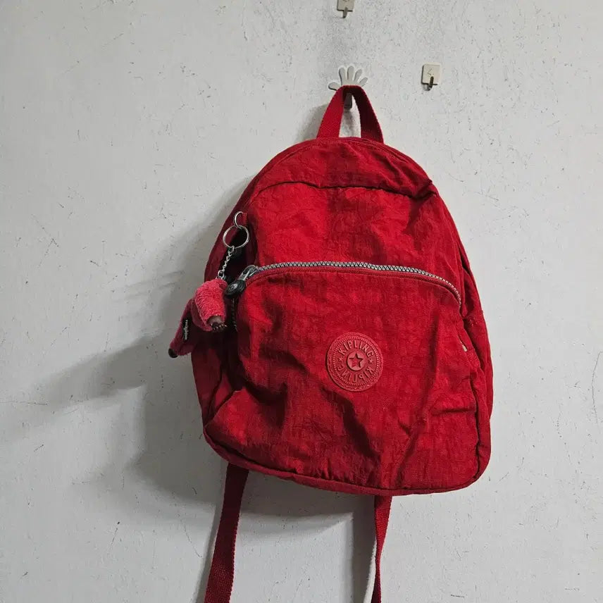 [BUNJANG] Kipling Red Backpack with Doll Keyring / 키플링 레드 백팩 가방 인형 키링