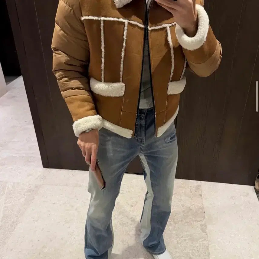 [BUNJANG] Raffinato Suede Mustang Padded Jacket (Size 48) / 라피나토 스웨이드 무스탕 패딩 자켓 48사이즈