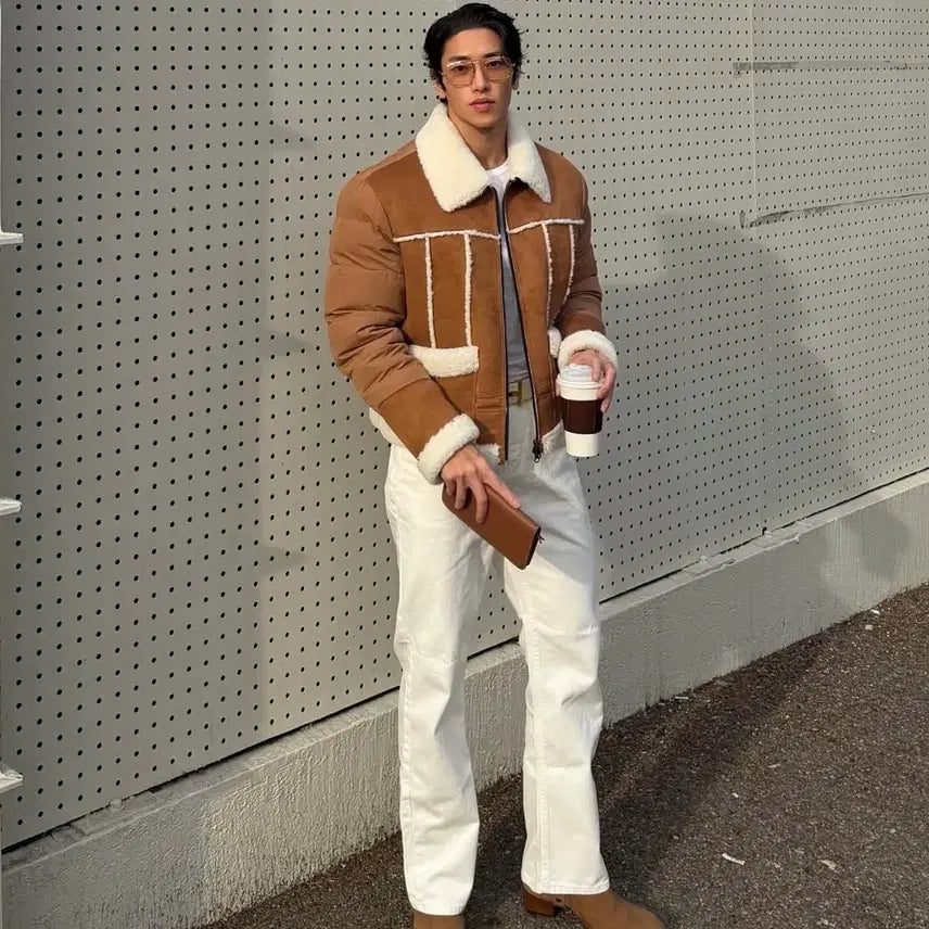 [BUNJANG] Raffinato Suede Mustang Padded Jacket (Size 48) / 라피나토 스웨이드 무스탕 패딩 자켓 48사이즈