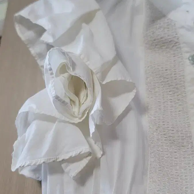 [BUNJANG] White Frill Cap Sleeve Blouse / 화이트 프릴 캡소매 블라우스 66size