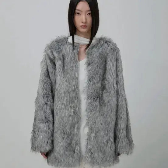 [BUNJANG] Flare Up Fur Jacket Grey / 플레어업 퍼 자켓 그레이