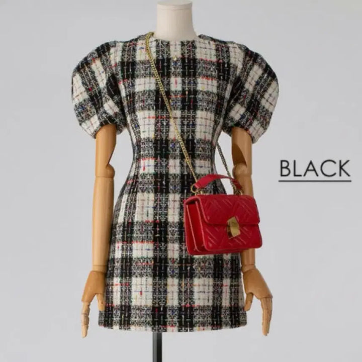 [BUNJANG] Tweed Check Mini Dress / 새상품 / 울 트위드 체크 반팔 미니 원피스