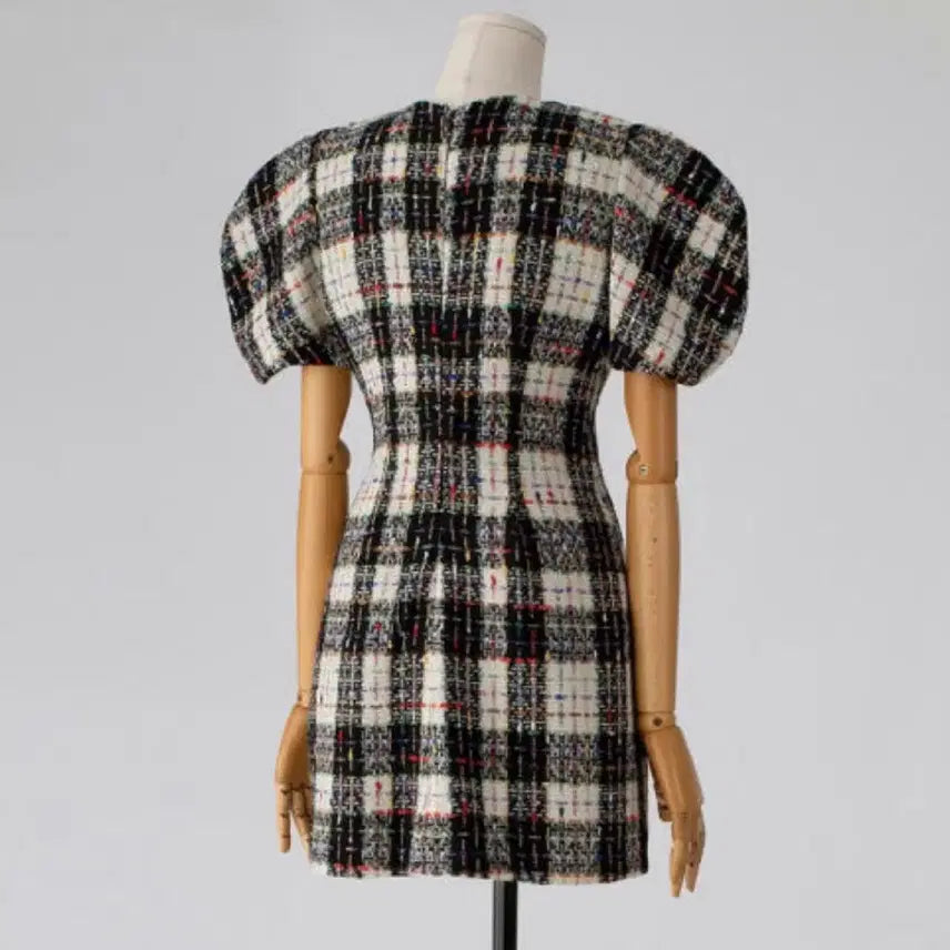 [BUNJANG] Tweed Check Mini Dress / 새상품 / 울 트위드 체크 반팔 미니 원피스