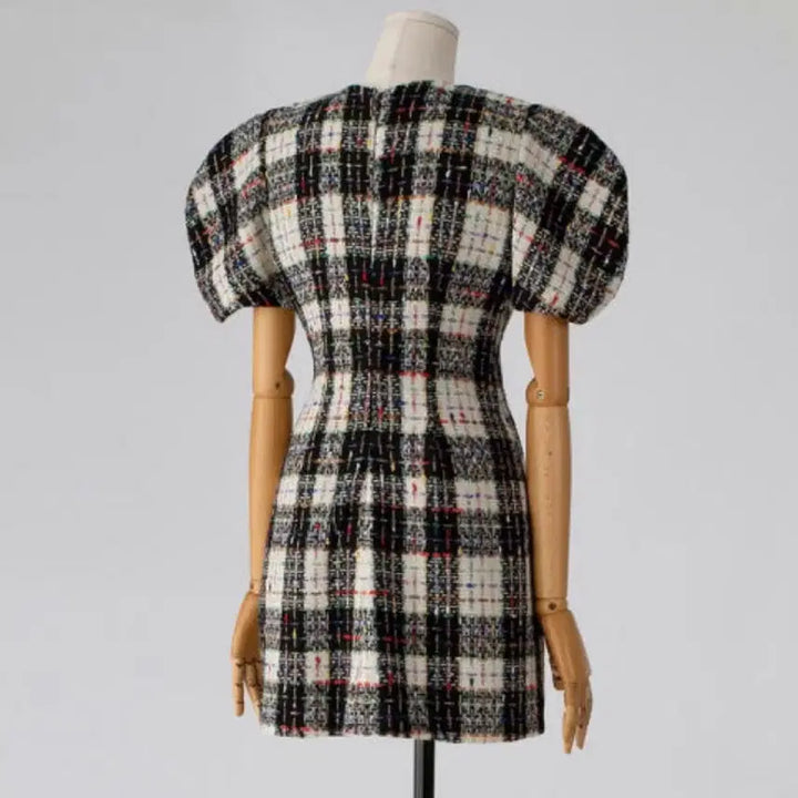 [BUNJANG] Tweed Check Mini Dress / 새상품 / 울 트위드 체크 반팔 미니 원피스