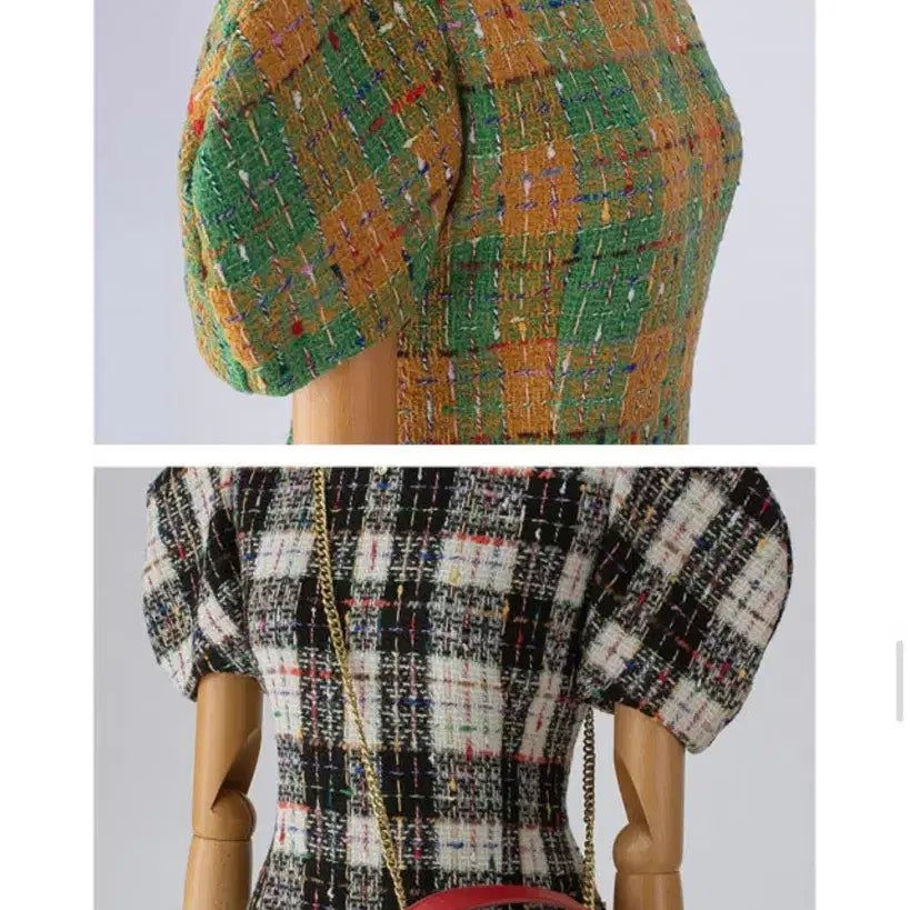 [BUNJANG] Tweed Check Mini Dress / 새상품 / 울 트위드 체크 반팔 미니 원피스