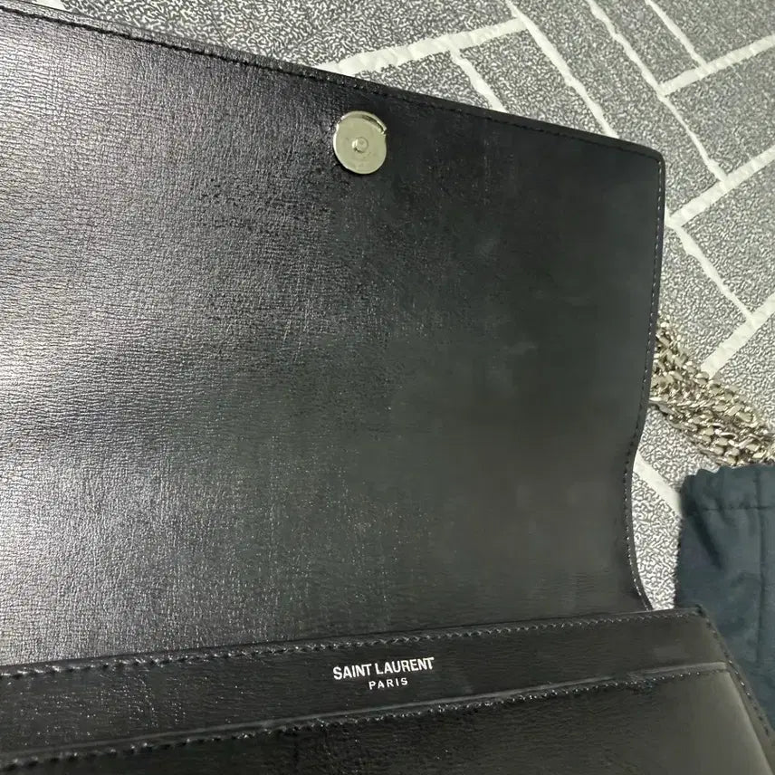 [BUNJANG] Saint Laurent Smooth Leather Silver Monogram Sunset Medium Bag Black / 생로랑 스무스 레더 실버 모노그램 선셋 미디움백 블랙