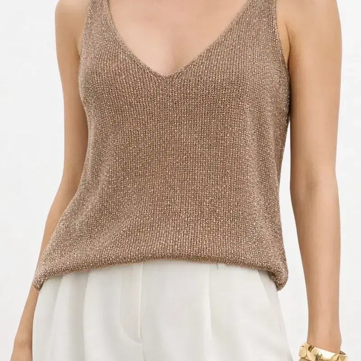 [BUNJANG] Glitter Sleeveless Knit Top / 은은 글리터 민소매 니트 나시 슬리브리스
