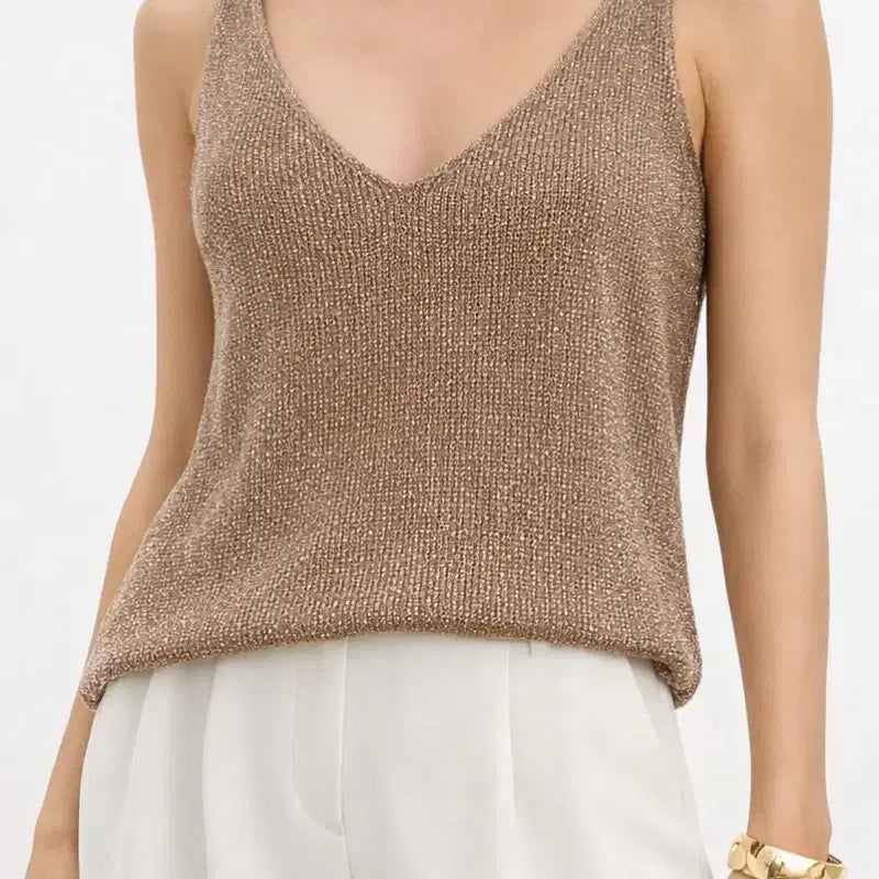 [BUNJANG] Glitter Sleeveless Knit Top / 은은 글리터 민소매 니트 나시 슬리브리스