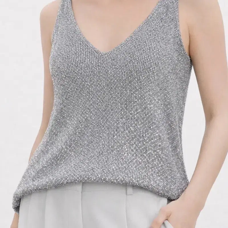[BUNJANG] Glitter Sleeveless Knit Top / 은은 글리터 민소매 니트 나시 슬리브리스