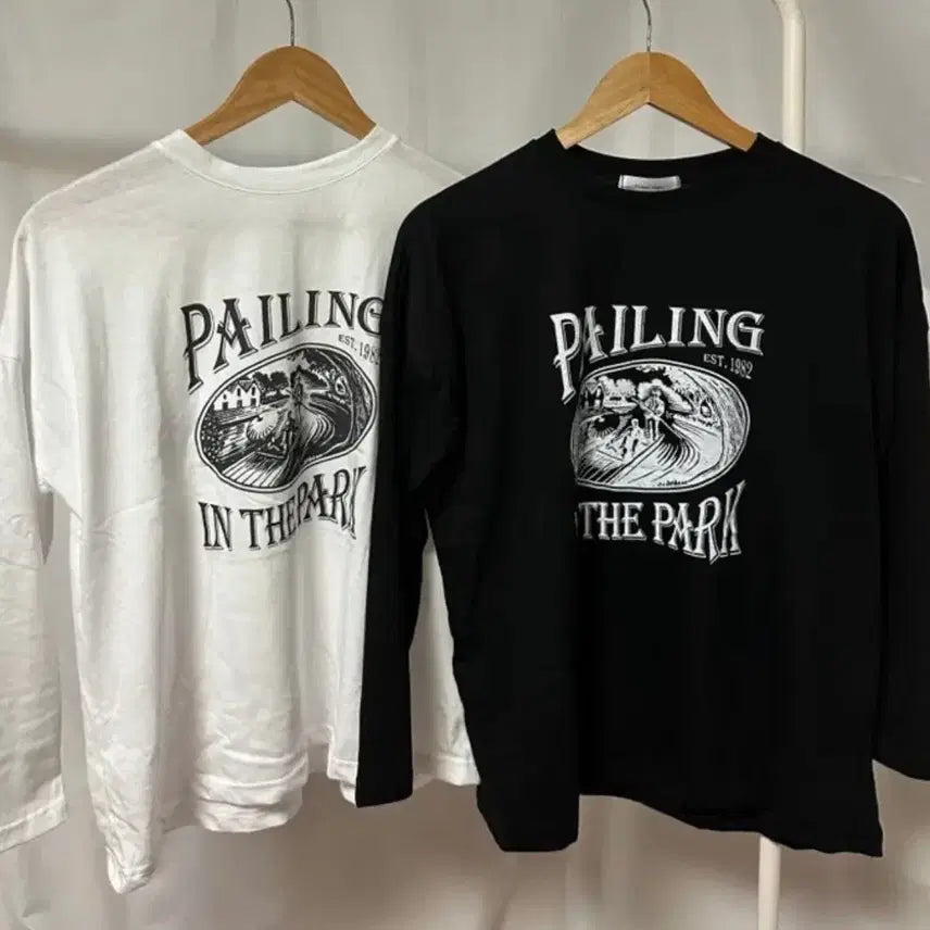 [BUNJANG] Ably Lettering Vintage Long Sleeve T-shirt / 에이블리 레터링 빈티지 긴발티셔츠 롱슬리브 검정 화이트